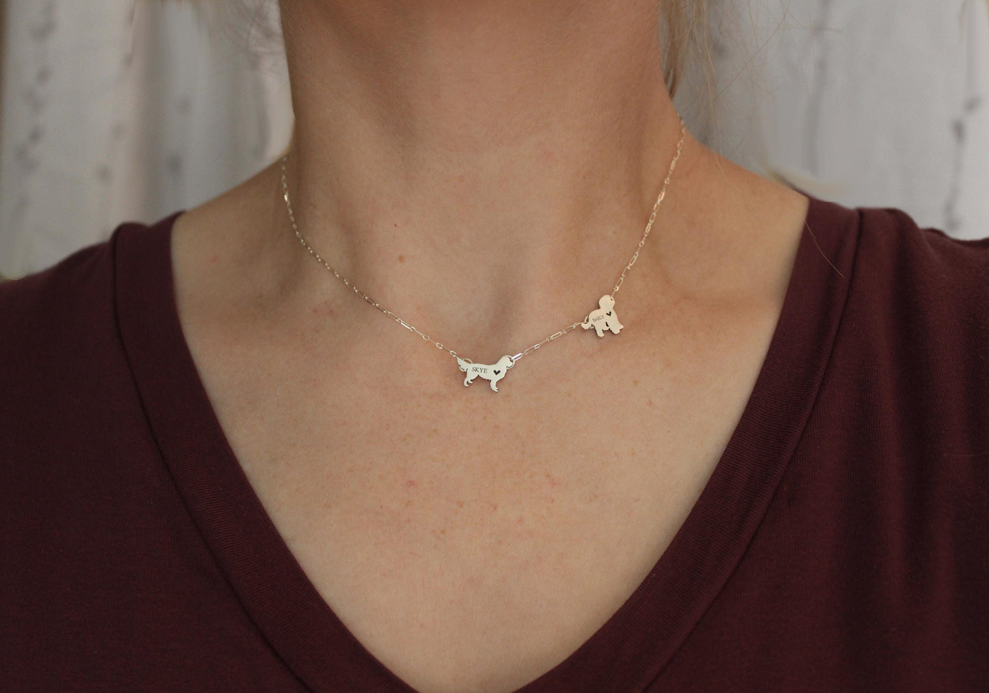 Personalized Dog Breed Necklace: Sterling silver Multi-Dog Charm Necklace