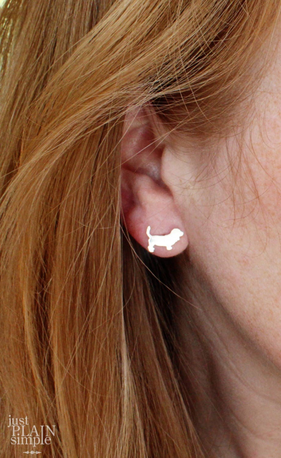 Basset Hound earrings, sterling silver studs