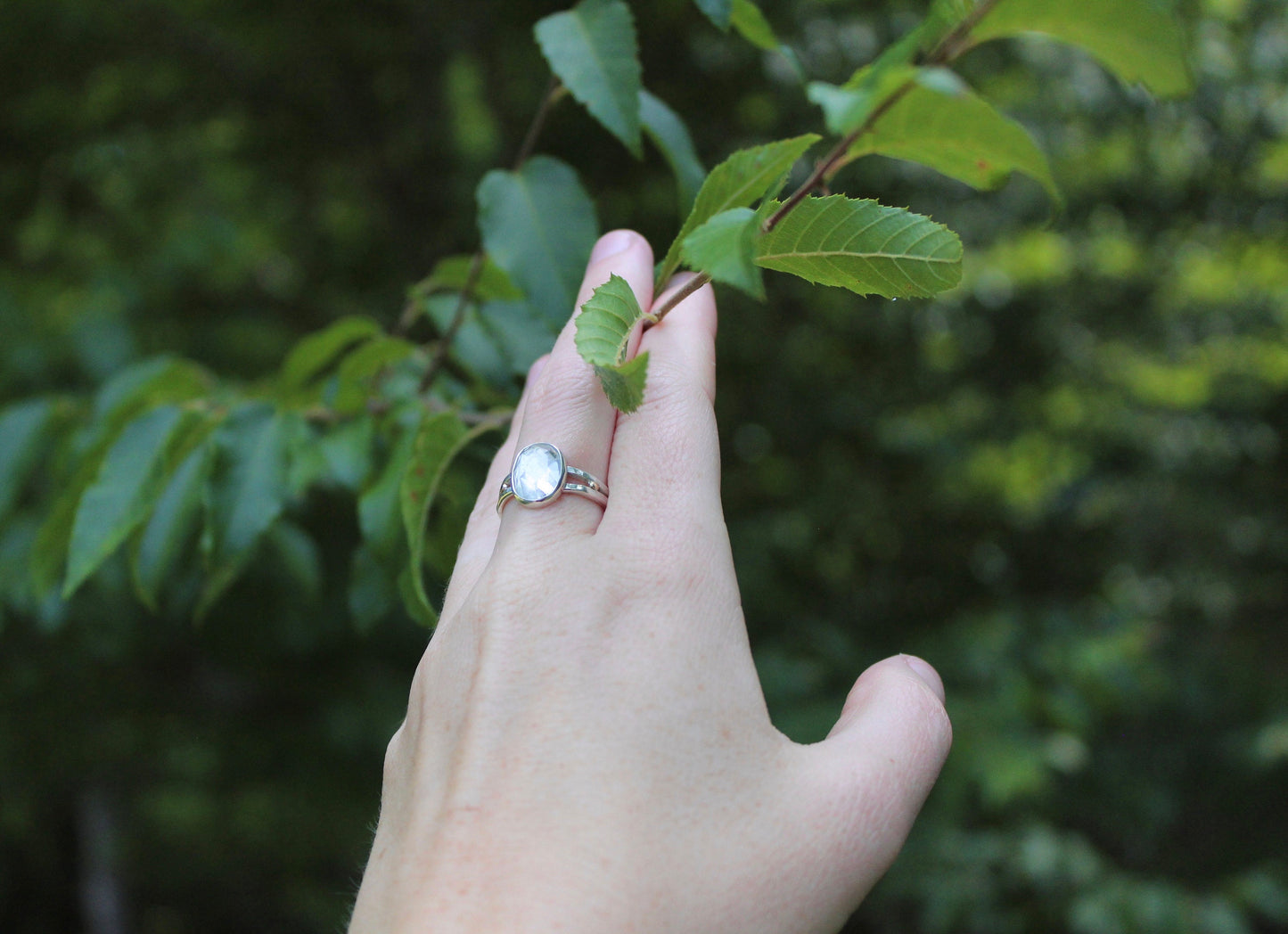 Aquamarine rose cut ring, 14k gold accents, OOAK, Hand made
