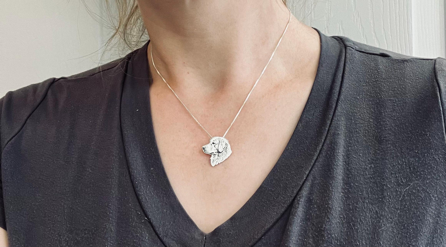 Golden Retriever necklace, engraved sterling silver pendant