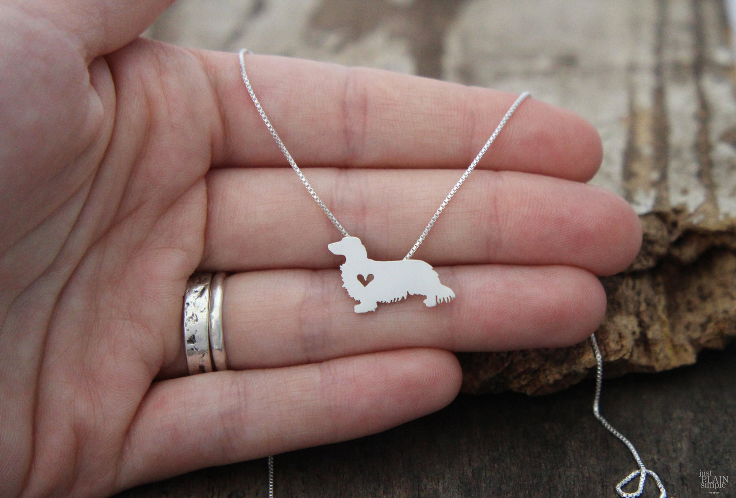 Tiny Long haired Dachshund necklace, sterling silver pendant