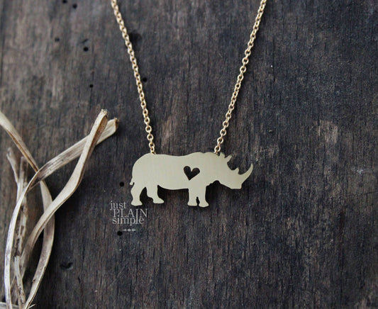 Tiny Rhinoceros necklace, Brass pendant