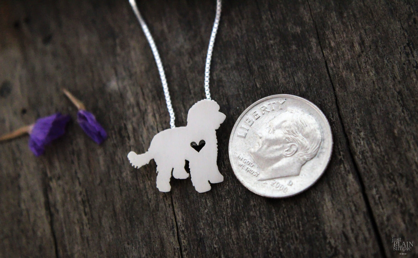Tiny Labradoodle necklace, sterling silver pendant