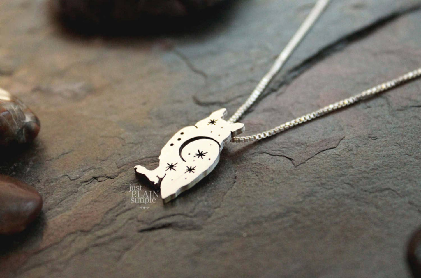 Night Owl Pendant, sterling silver great horned owl necklace