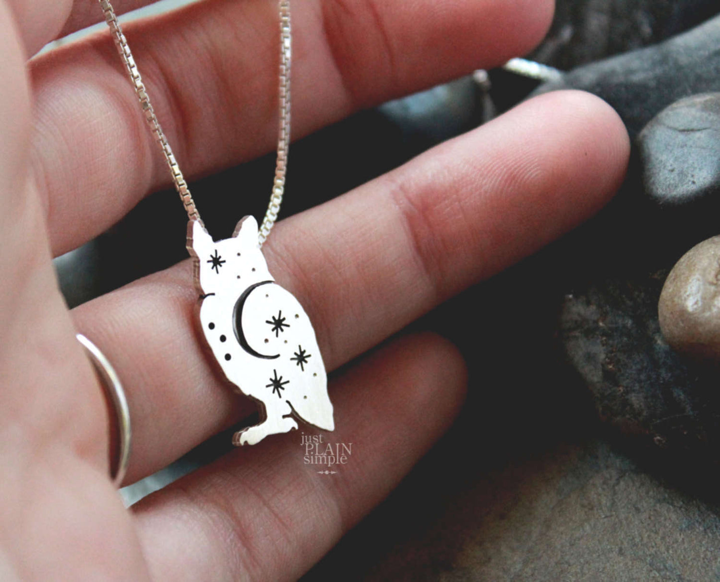 Night Owl Pendant, sterling silver great horned owl necklace