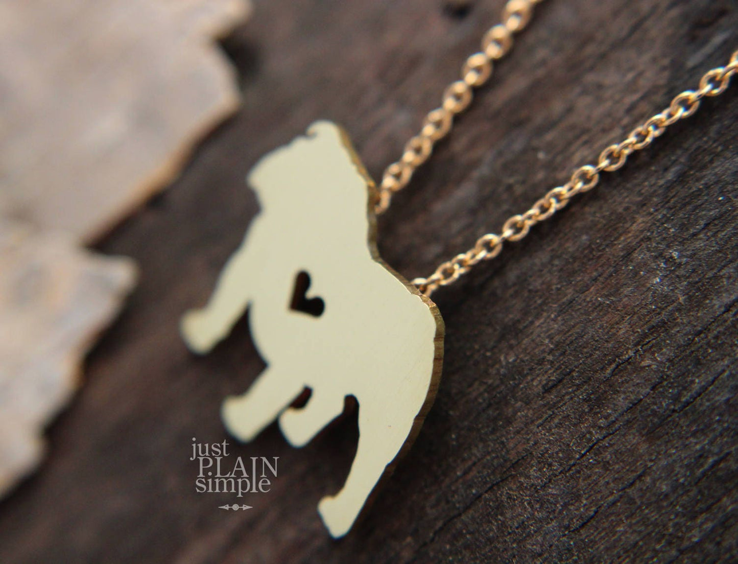 Tiny English Bulldog necklace, Brass dog pendant