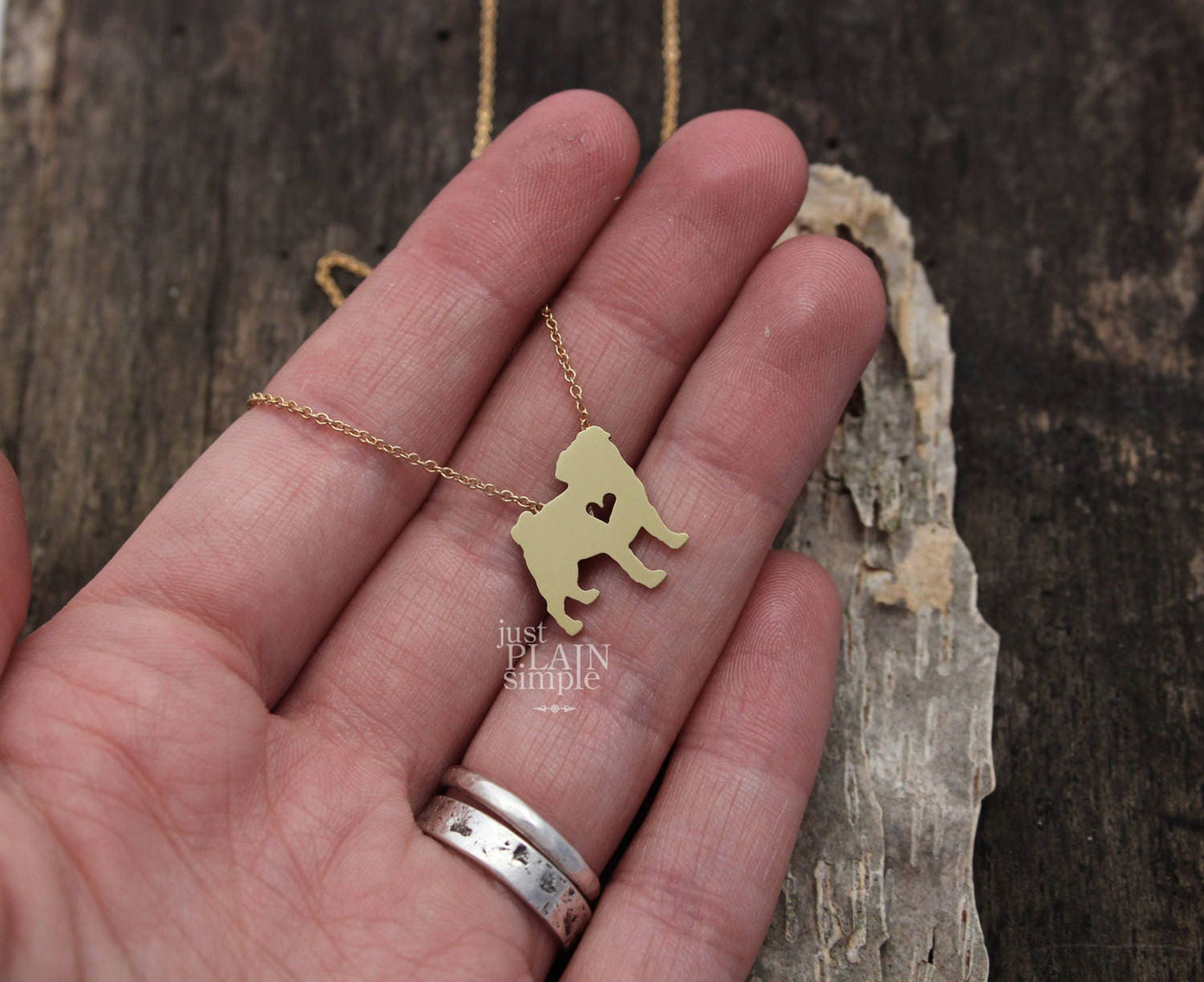 Tiny Pug necklace, Brass pendant