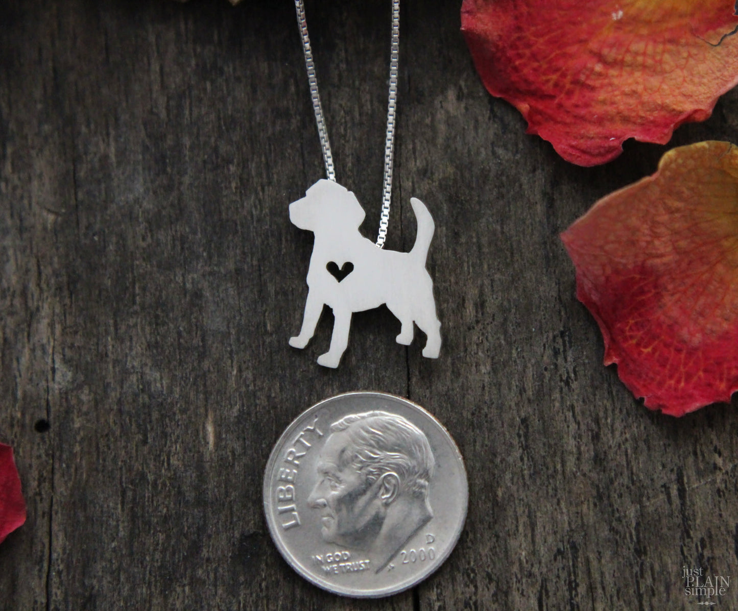 Tiny Beagle hound dog necklace, sterling silver dog pendant