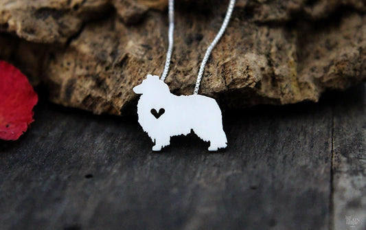 Tiny Collie dog necklace, sterling silver pendant
