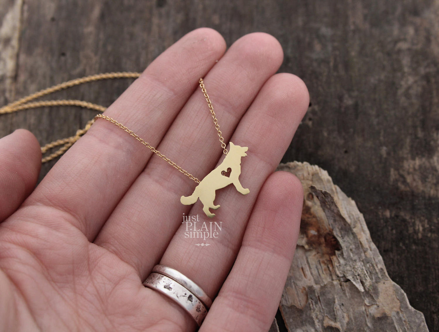 Tiny German Shepherd necklace, Brass necklace