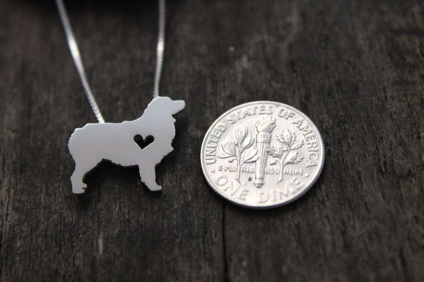 Tiny Australian Shepherd necklace, sterling silver pendant