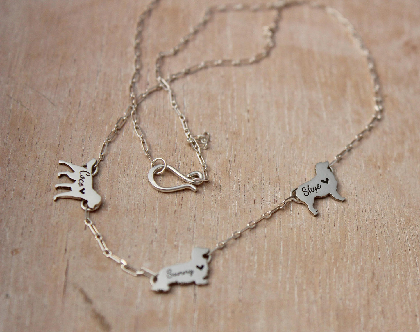 Personalized Dog Breed Necklace: Sterling silver Multi-Dog Charm Necklace