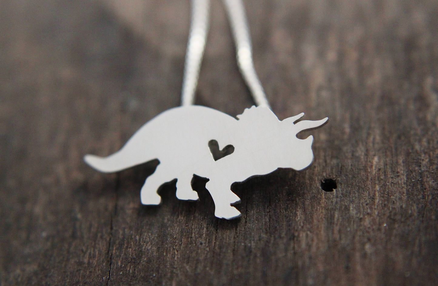 Tiny Triceratops necklace, sterling silver dinosaur pendant