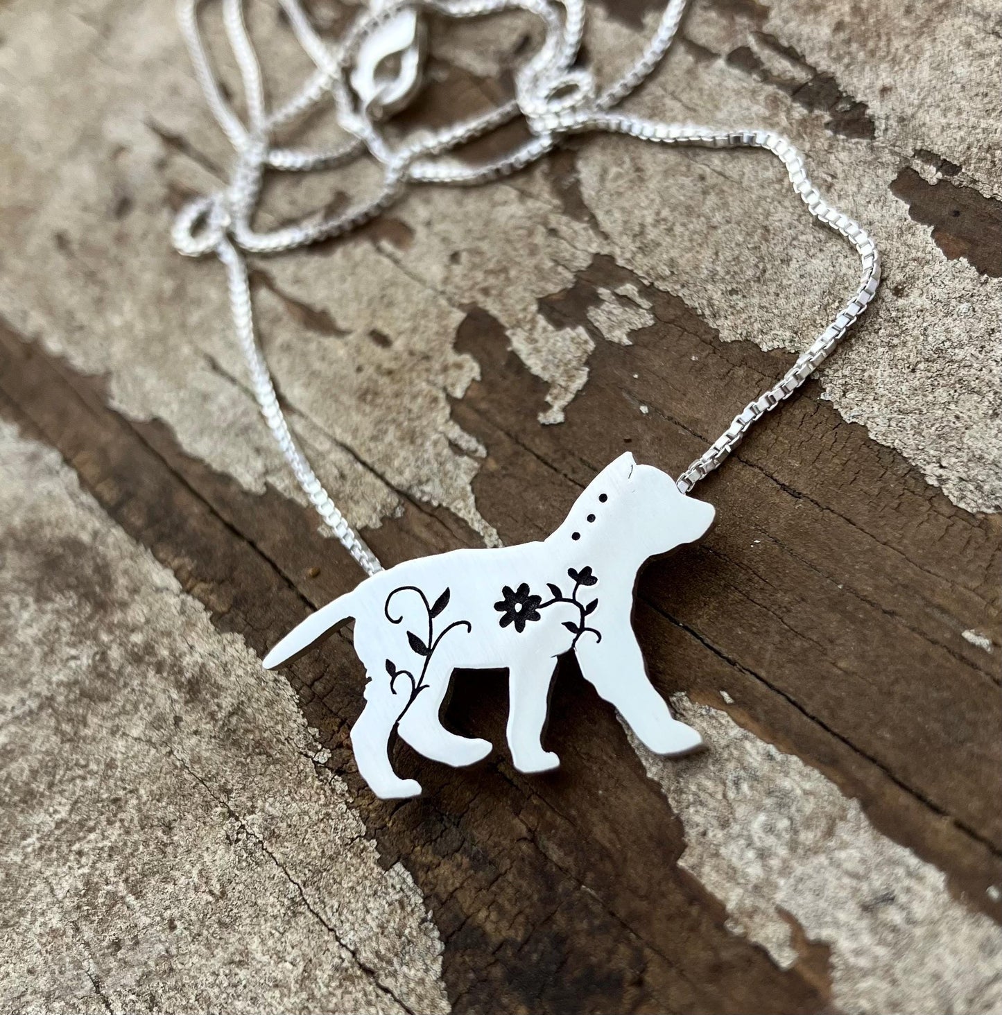 Floral Wolf Cub Pendant, sterling silver necklace