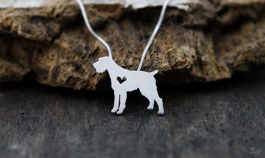 Tiny German Wirehaired Pointer necklace, sterling silver dog pendant