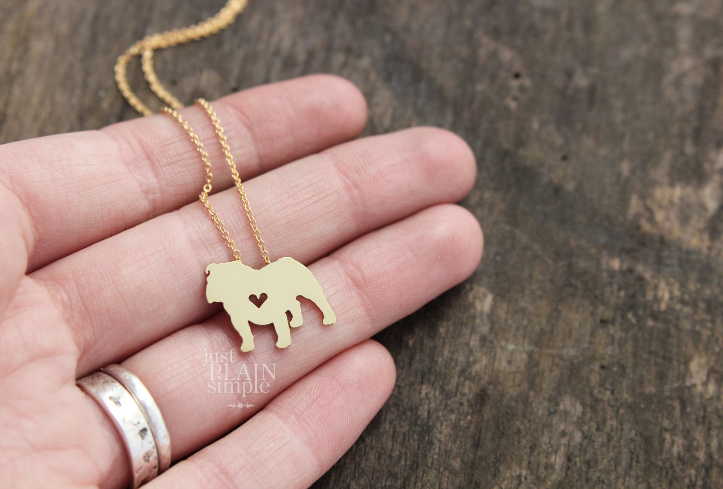 Tiny English Bulldog necklace, Brass dog pendant