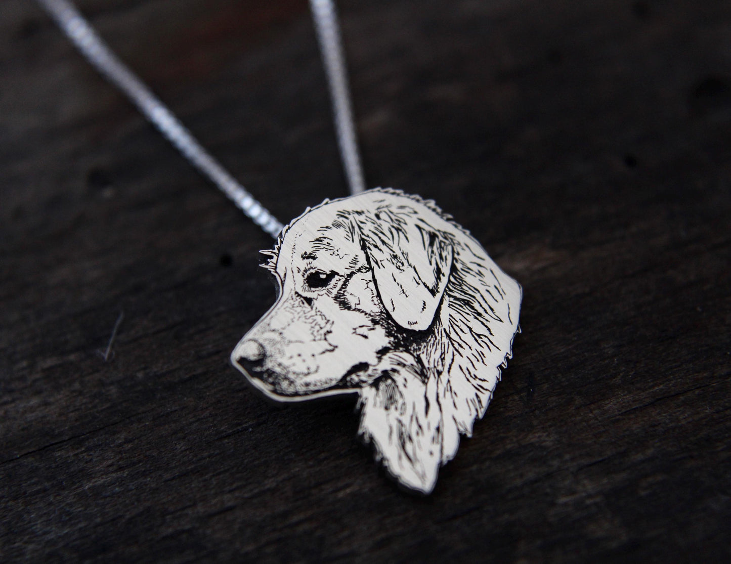Golden Retriever necklace, engraved sterling silver pendant