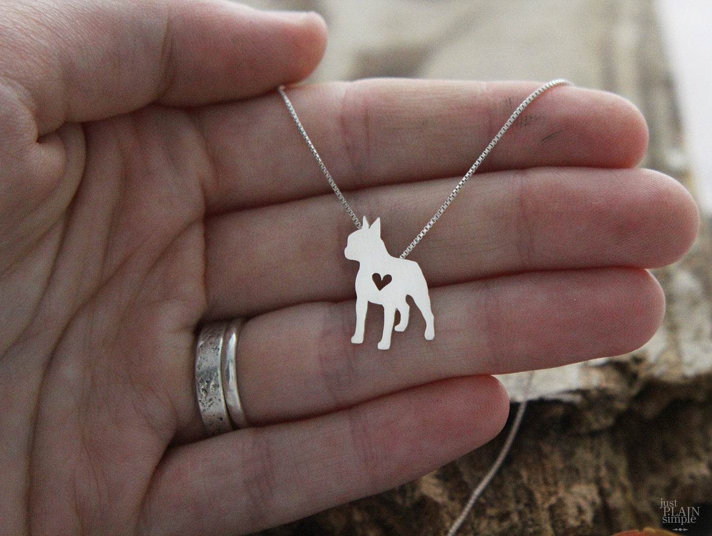 Tiny Boston Terrier necklace, sterling silver pendant