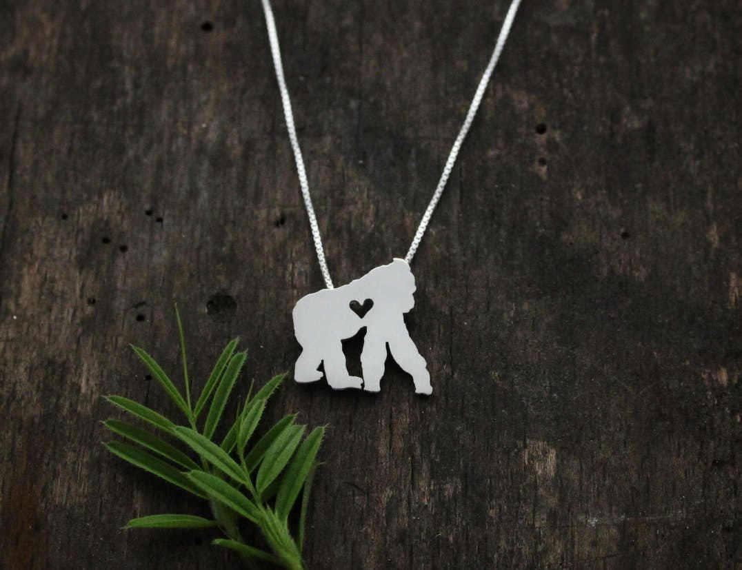 Tiny Gorilla Silver Backed, sterling silver pendant
