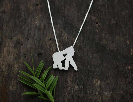 Tiny Gorilla Silver Backed, sterling silver pendant