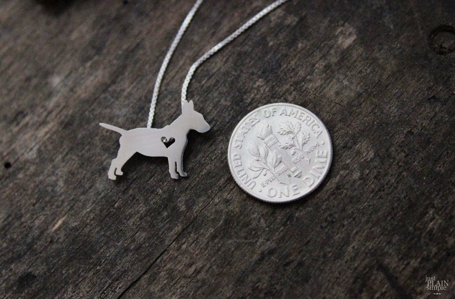 Tiny Bull Terrier necklace, sterling silver pendant