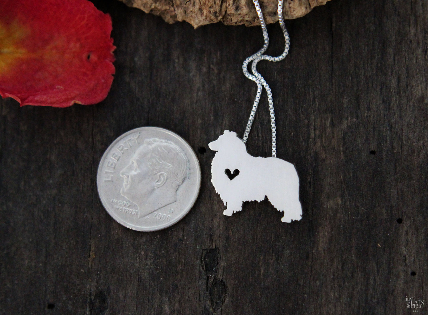Tiny Collie dog necklace, sterling silver pendant
