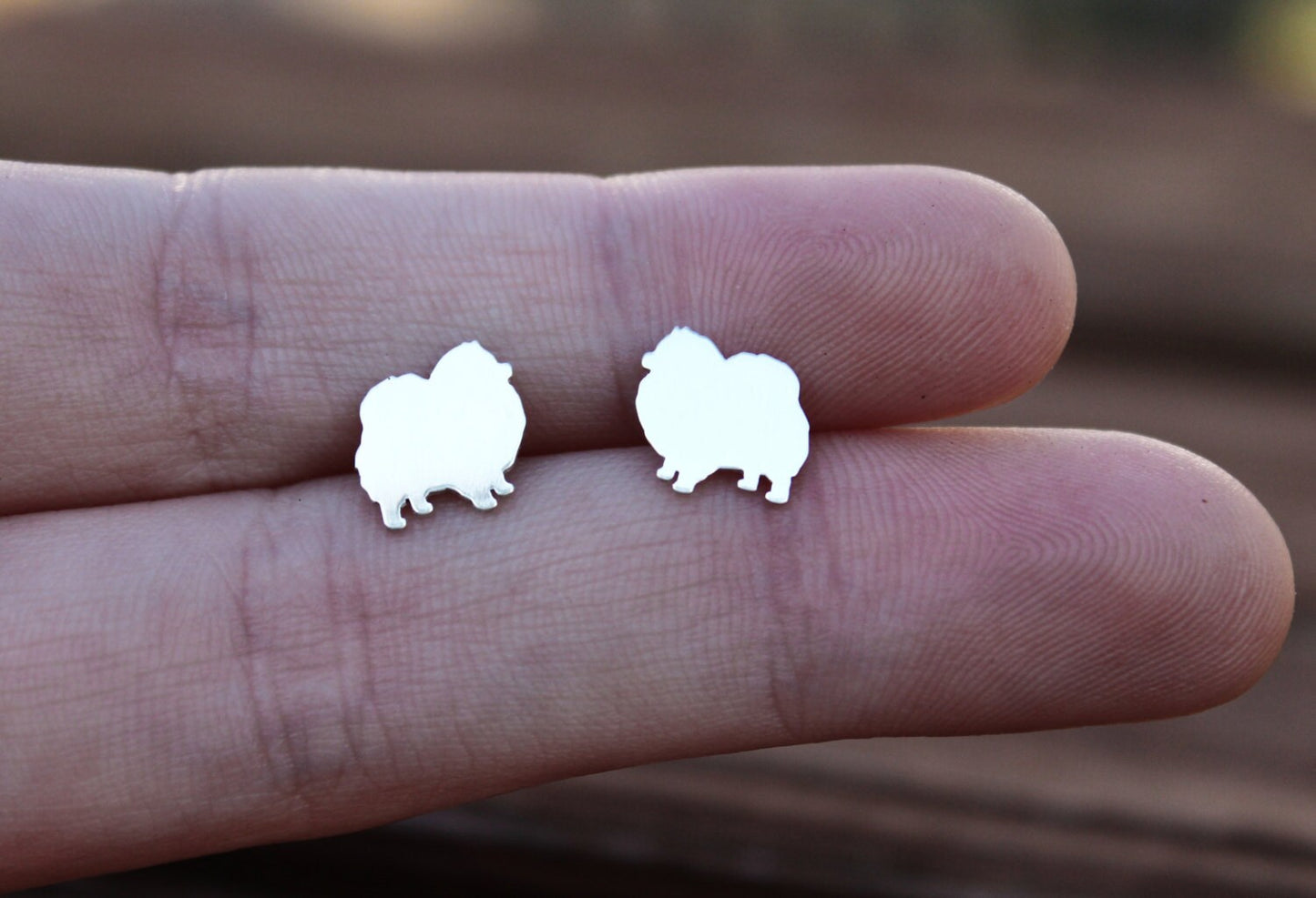 Pomeranian earrings, sterling silver studs