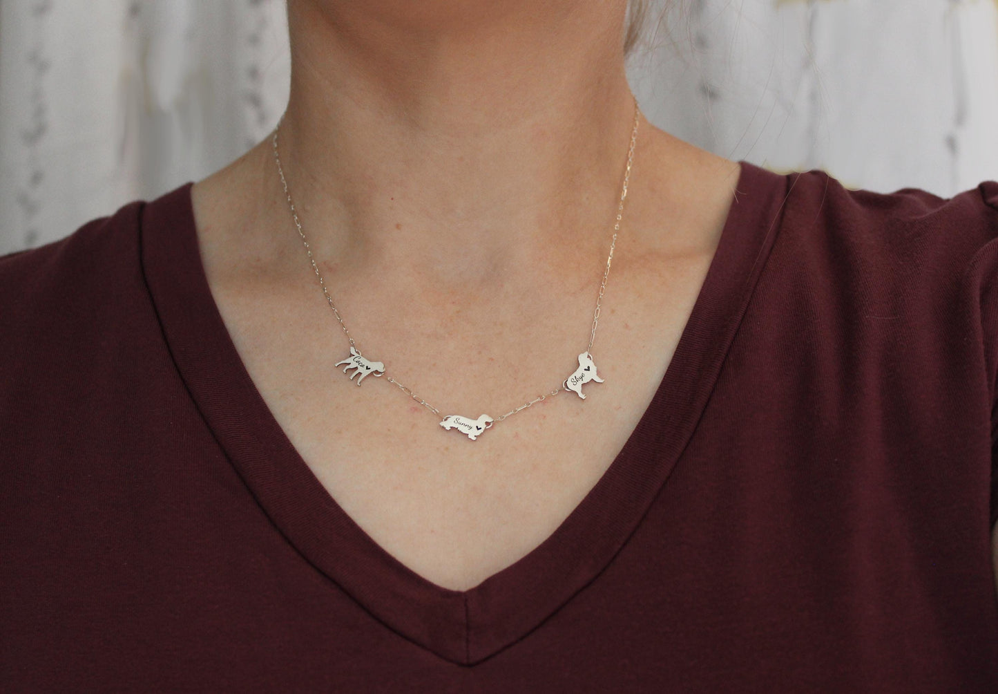 Personalized Dog Breed Necklace: Sterling silver Multi-Dog Charm Necklace