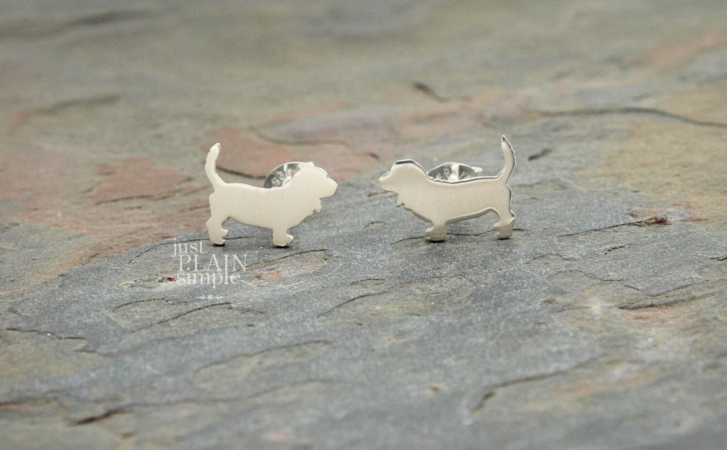 Basset Hound earrings, sterling silver studs