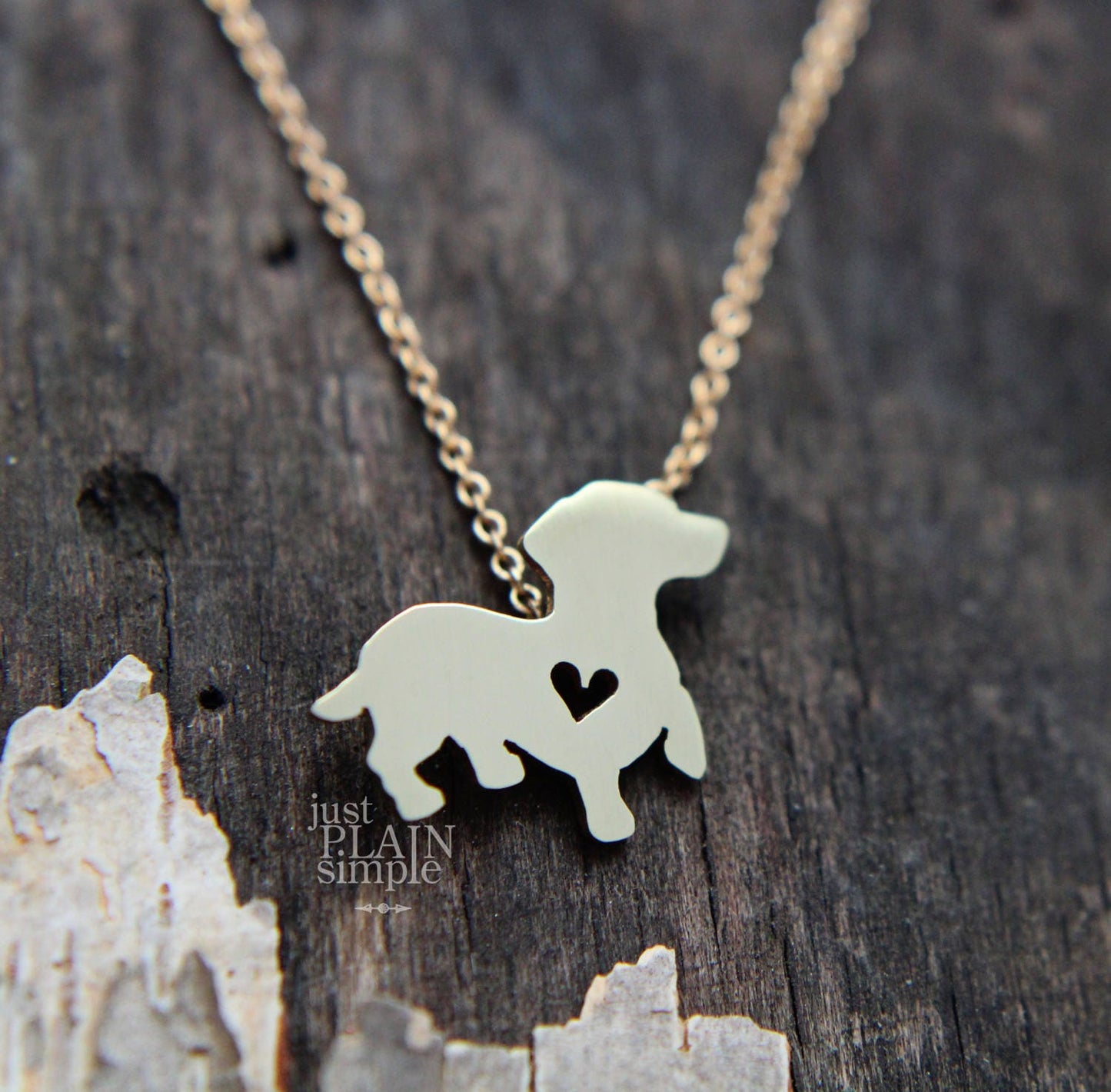 Tiny Dachshund necklace, Brass dog pendant