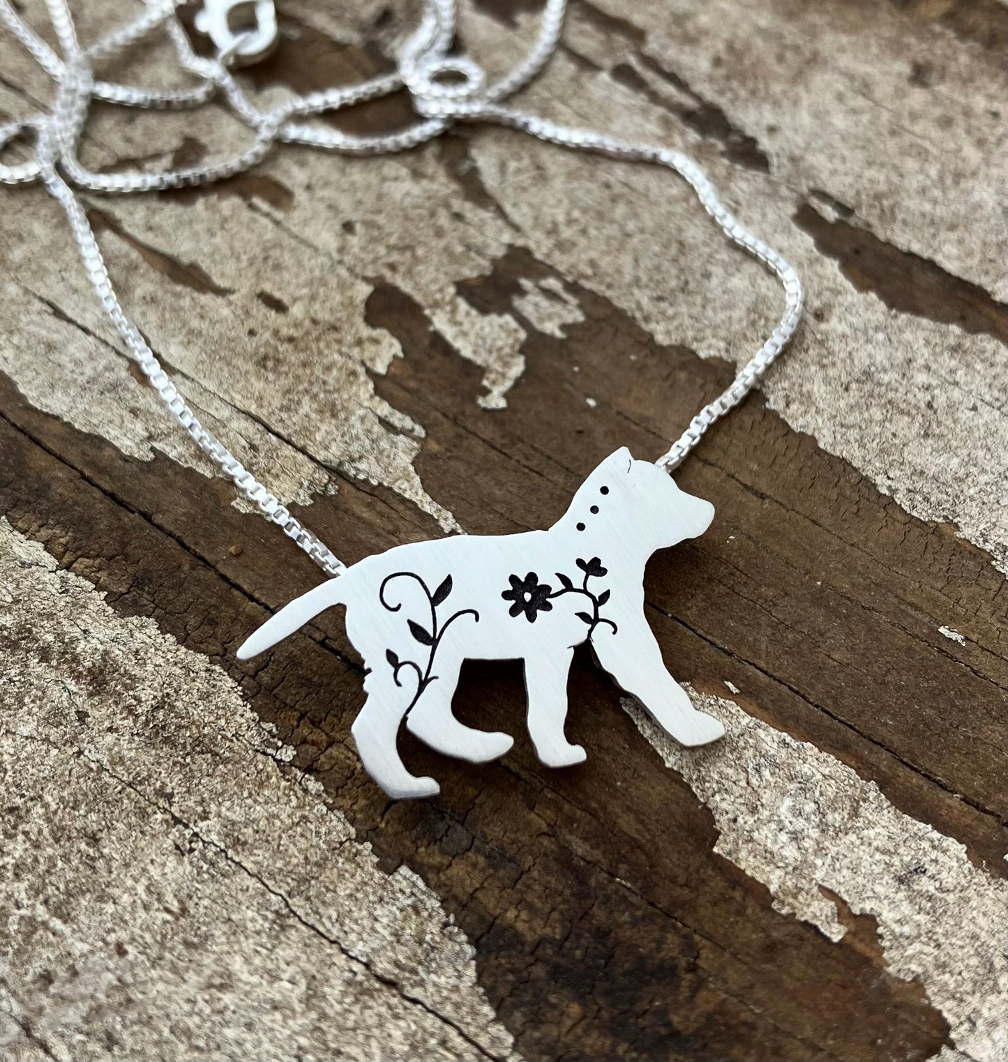 Floral Wolf Cub Pendant, sterling silver necklace