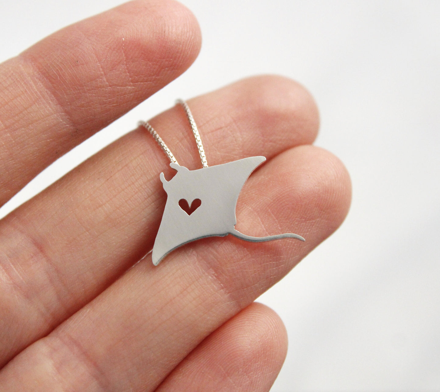 Tiny Manta Ray necklace, sterling silver pendant
