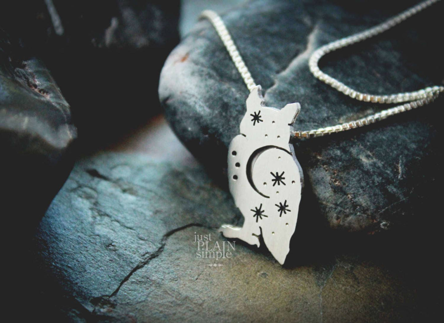 Night Owl Pendant, sterling silver great horned owl necklace