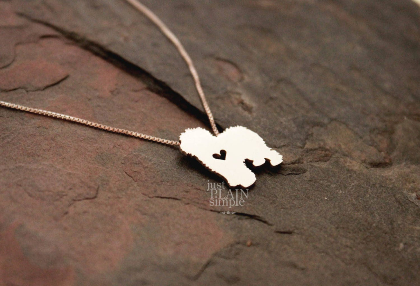 Tiny Old English Sheepdog necklace, sterling silver pendant
