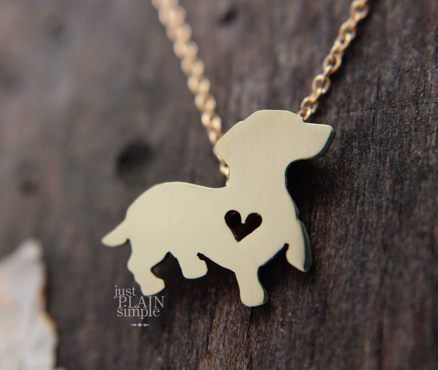 Tiny Dachshund necklace, Brass dog pendant