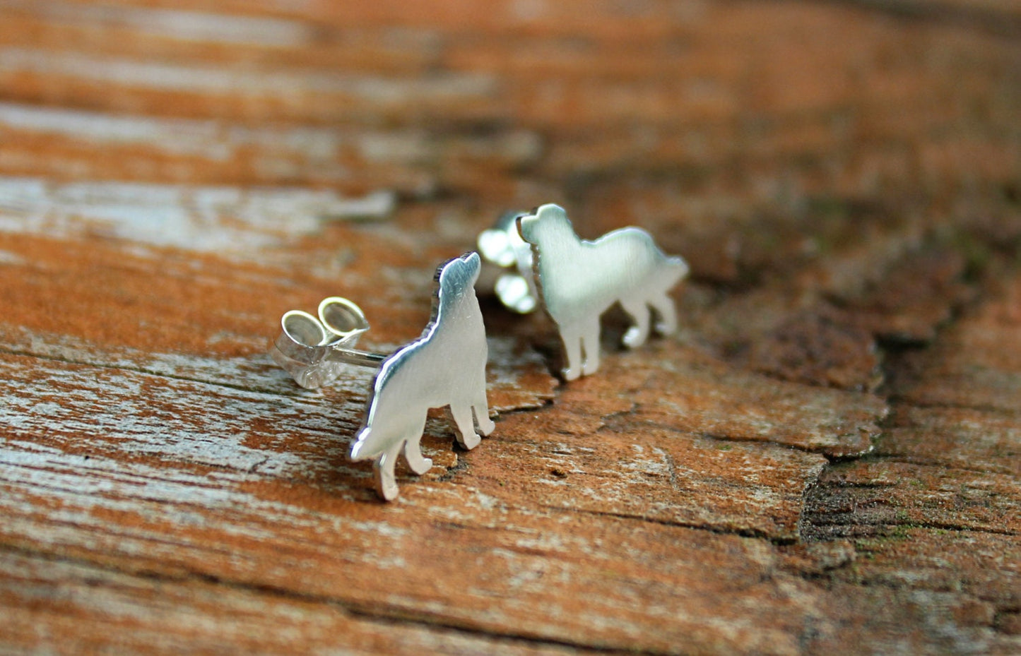 Bernese Mountain dog earrings, sterling silver studs