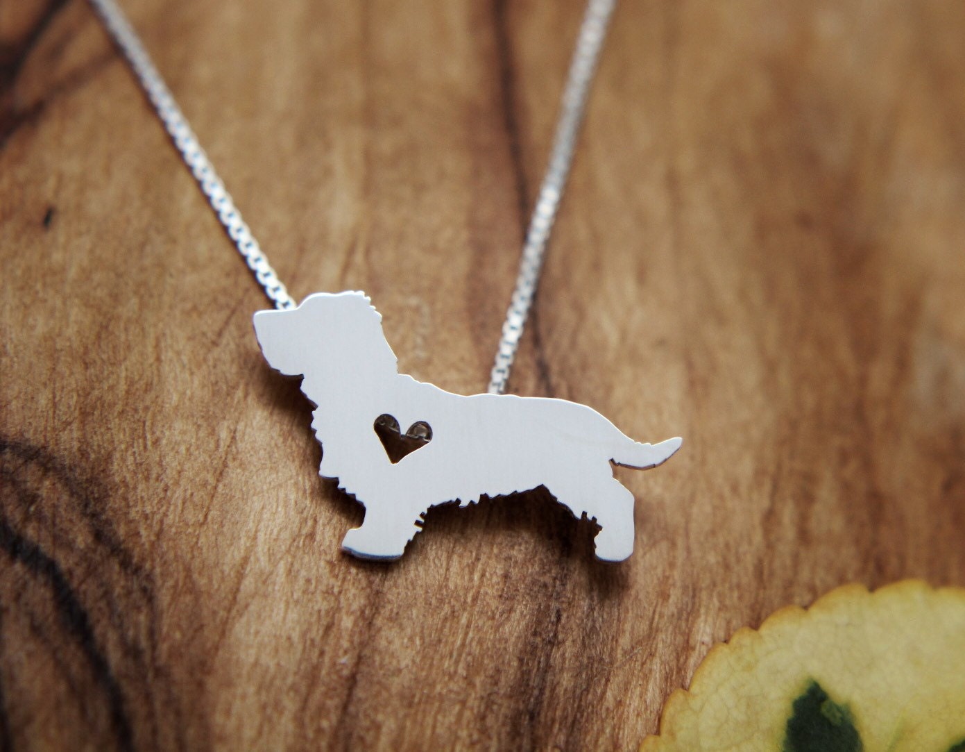 Wire Haired Dachshund necklace, tiny sterling silver pendant for dog lovers.