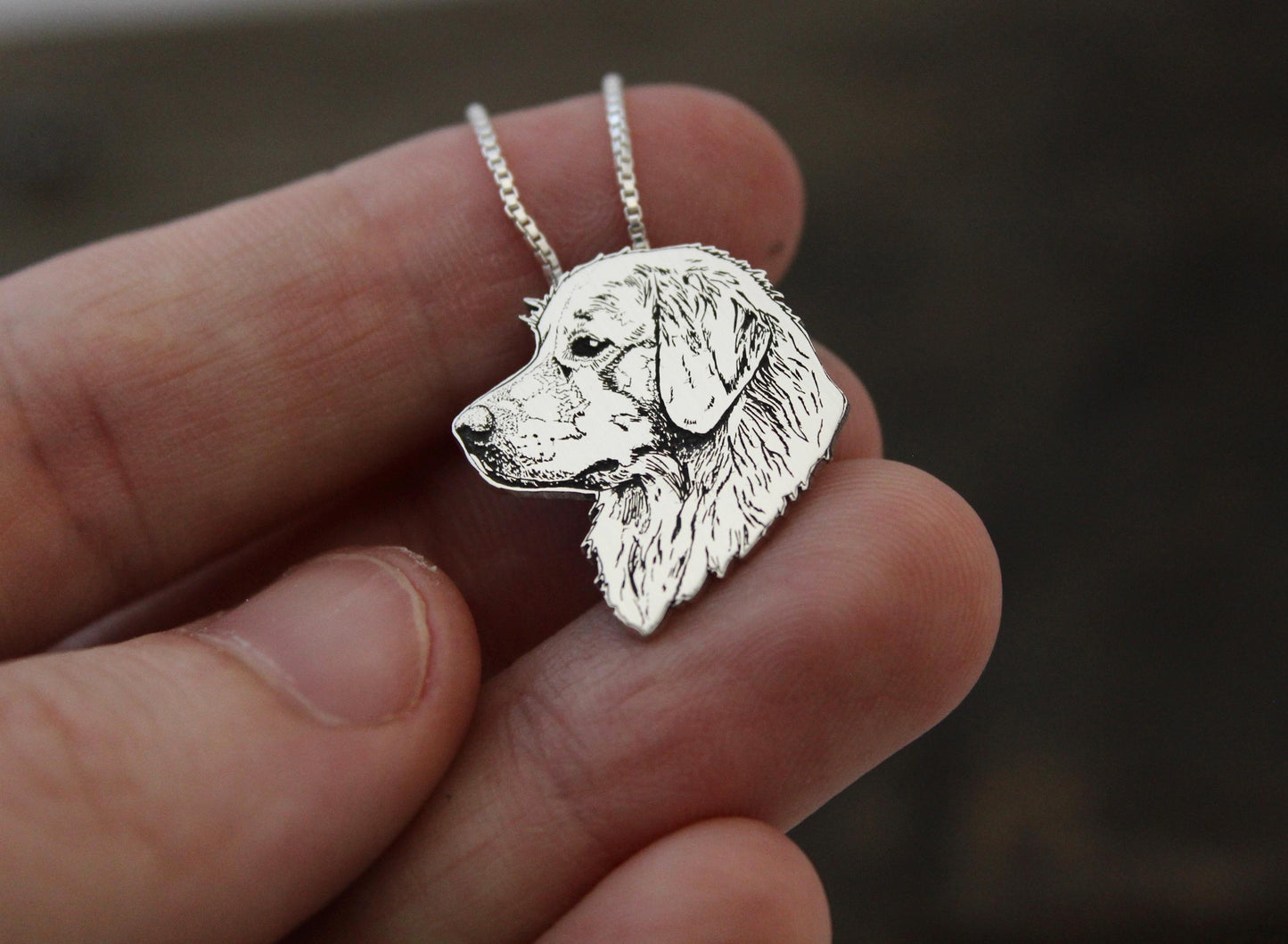 Golden Retriever necklace, engraved sterling silver pendant