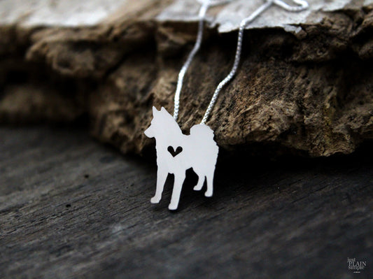 Tiny Norwegian Elkhound necklace, sterling silver pendant
