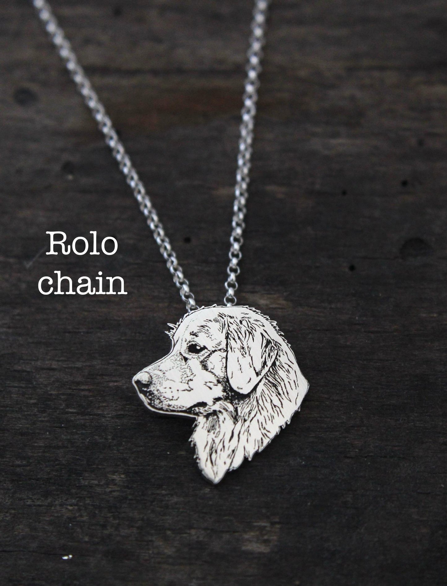 Golden Retriever necklace, engraved sterling silver pendant