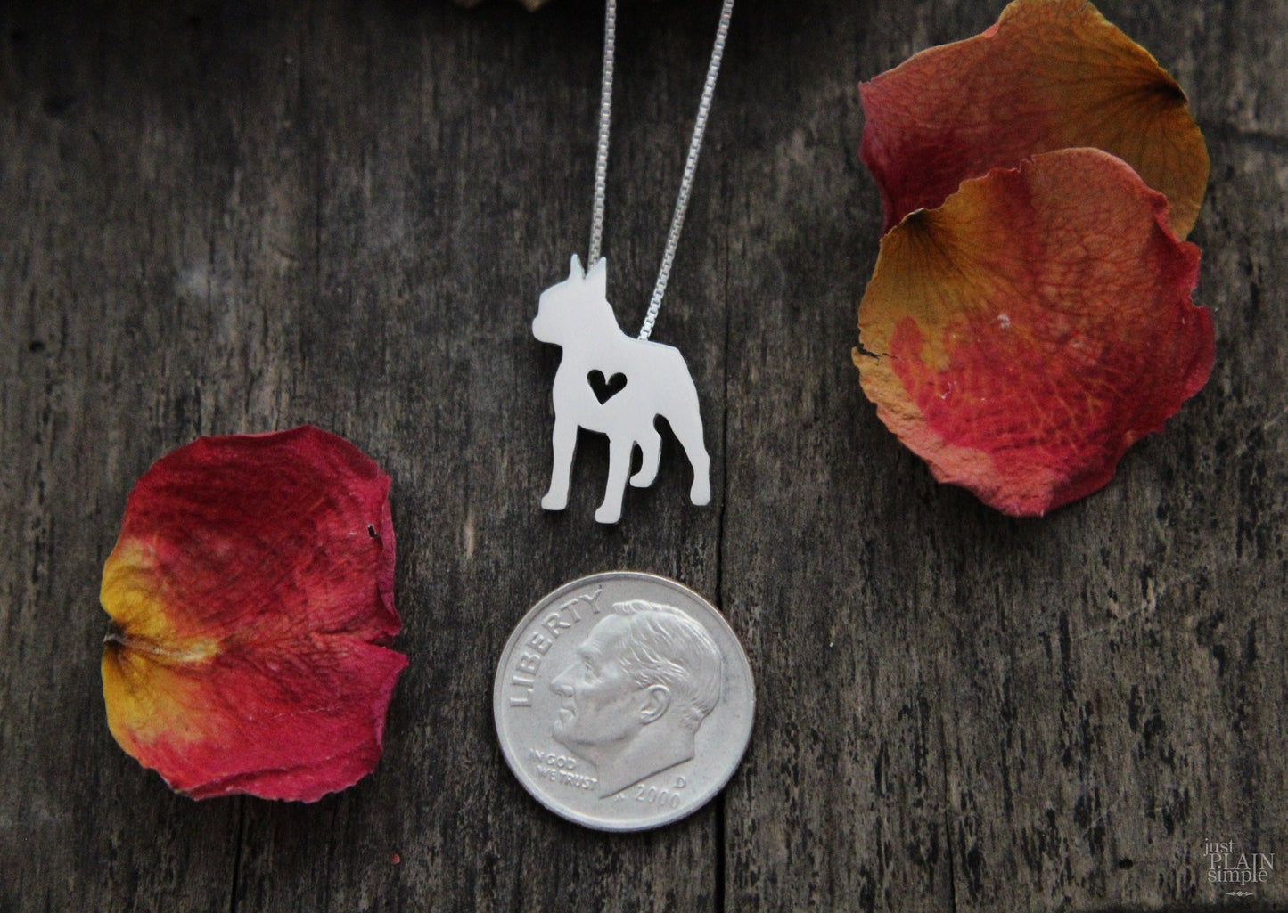 Tiny Boston Terrier necklace, sterling silver pendant