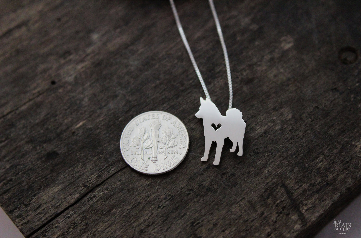 Tiny Norwegian Elkhound necklace, sterling silver pendant