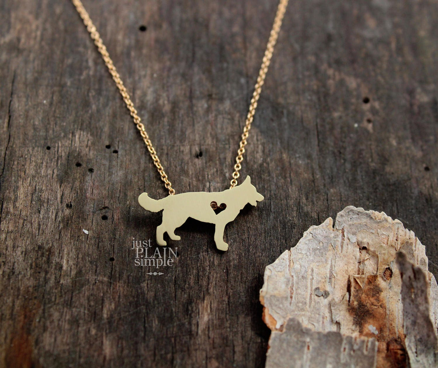 Tiny German Shepherd necklace, Brass necklace
