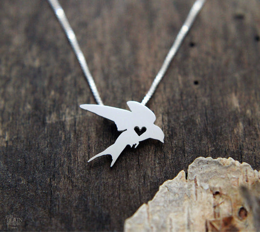 Tiny Barn Swallow necklace, sterling silver pendant