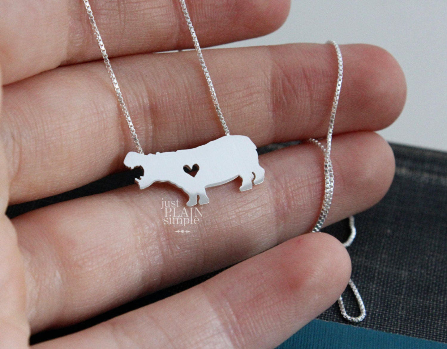 Tiny Hippopotamus necklace, sterling silver pendant