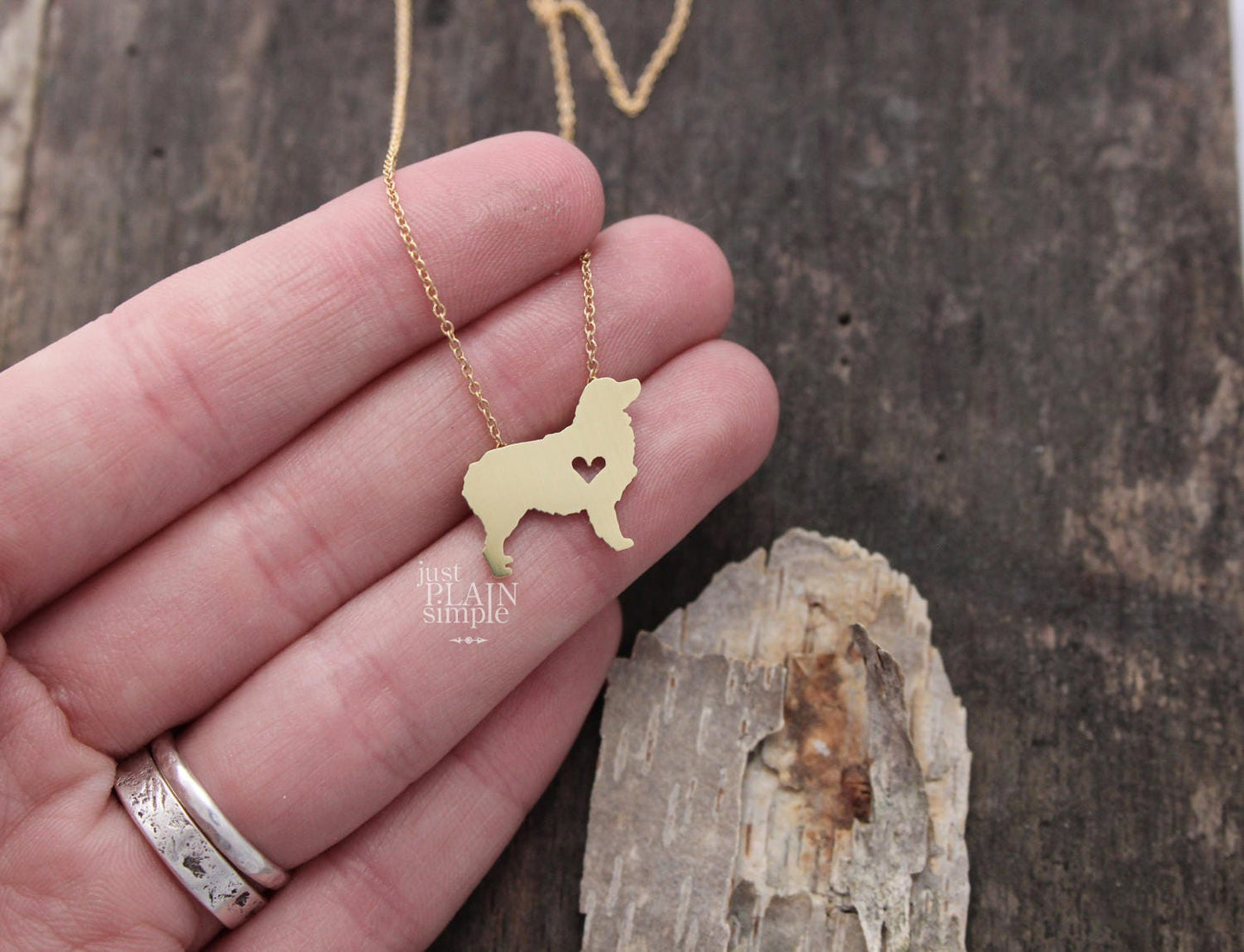 Tiny Australian Shepherd necklace, Brass necklace