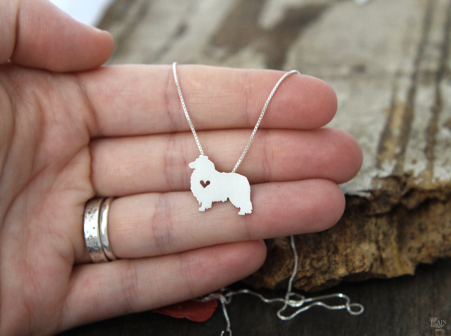 Tiny Collie dog necklace, sterling silver pendant