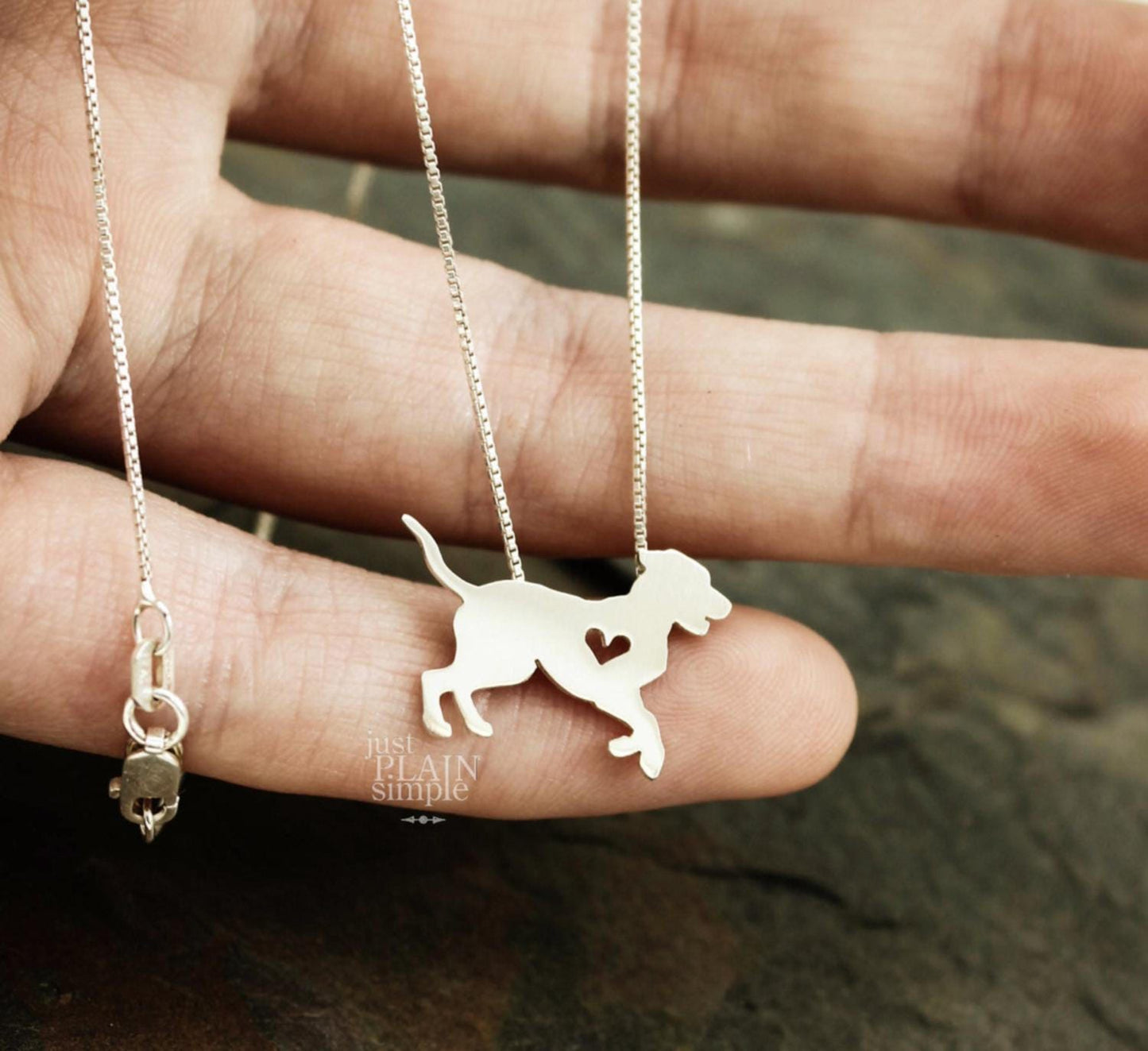 Pup necklace, sterling silver dog heart pendant