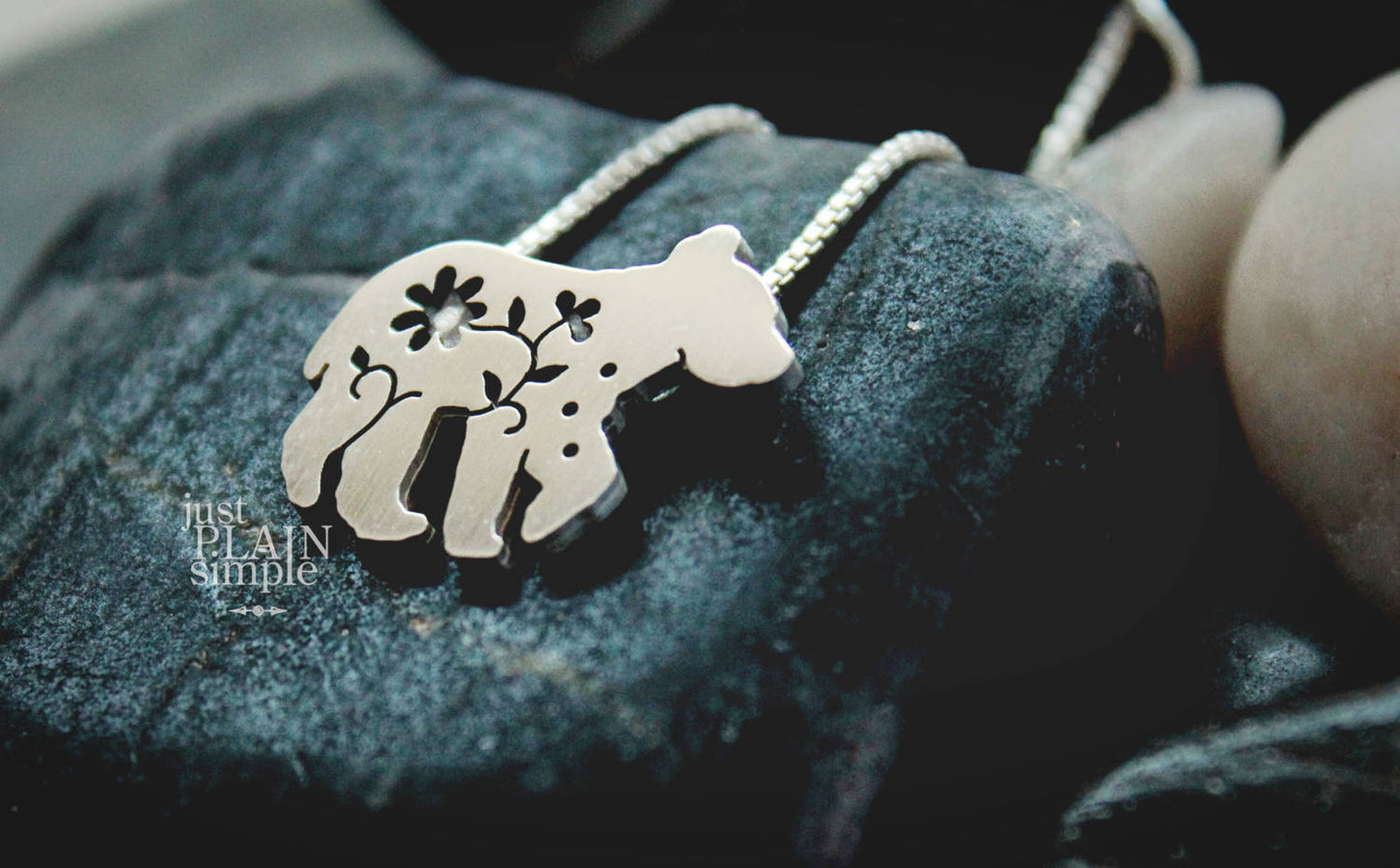 Floral Bear Pendant, sterling silver necklace
