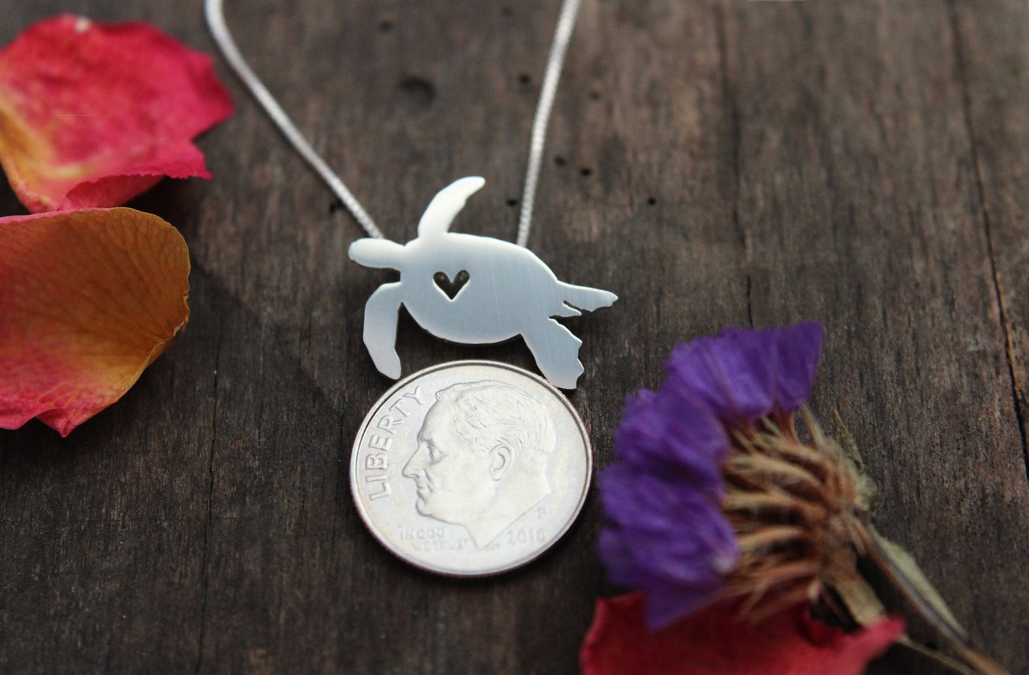 Tiny Sea Turtle necklace, Sterling Silver pendant